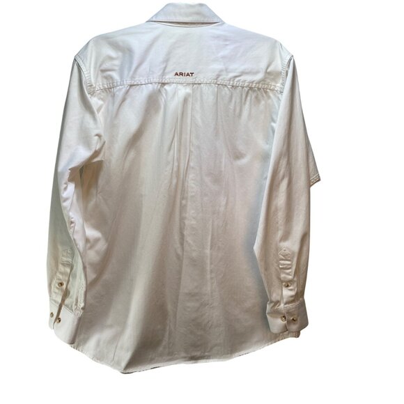 Ariat Mens Long Sleeve White Button-Up Western Shirt Brushpopper Work - Picture 6 of 15